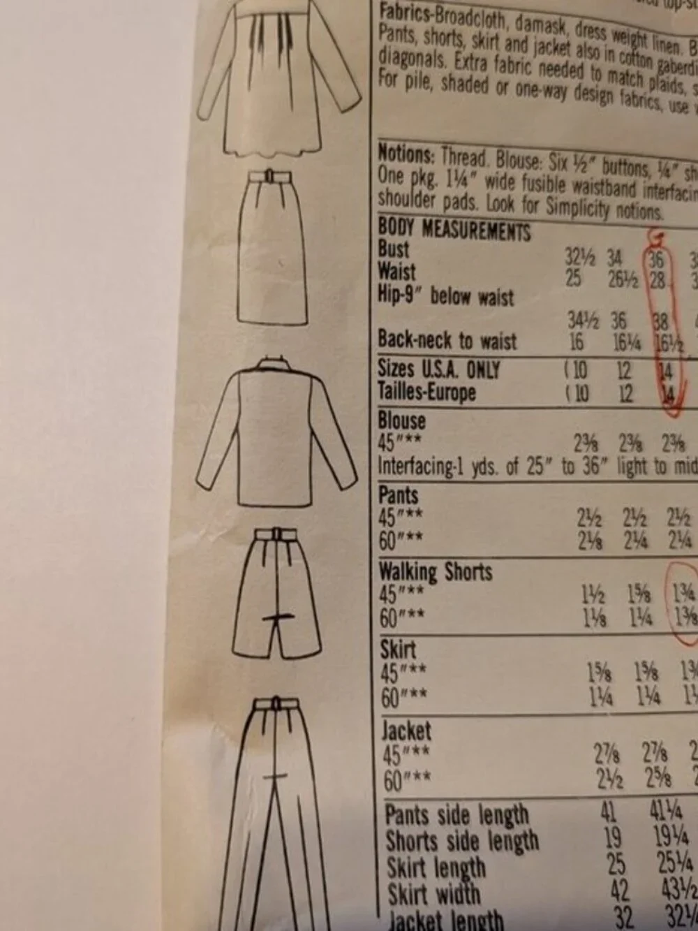 Simplicity 9023 blouse, pants, shorts, skirt, unlined jacket sewing pattern